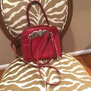 Brighton bag, red fine leather with gold trim